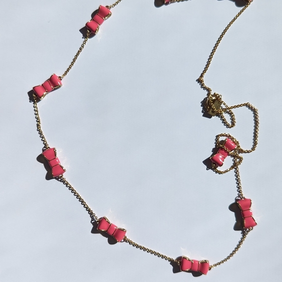 KATE SPADE New York Womens Moon River Gold Long Necklace Baja Rose Dark Pink BOW - Picture 5 of 6